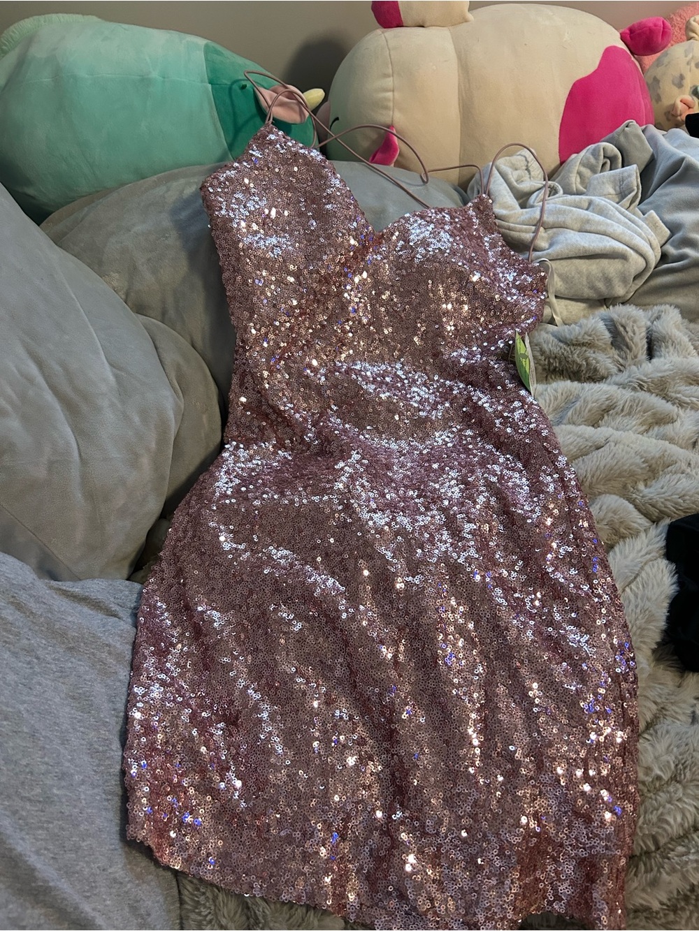Windsor Rose Sequin Spaghetti-Strap Mini Dress